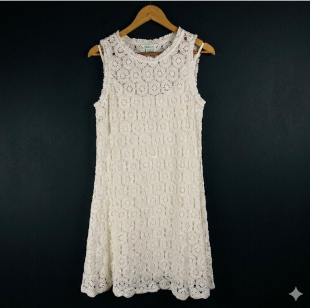 Sundance Off White Floral Crochet Lace Sleeveless Mini Dress Lining Womens Large